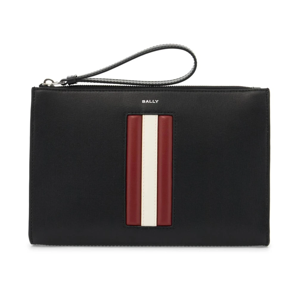 Bally Saffiano Leren Lint Inlay Rits Pouch Black Dames