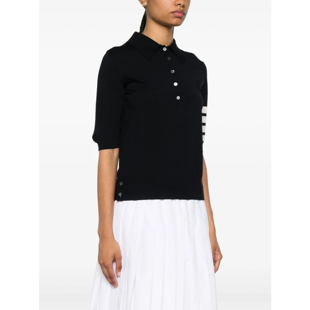 Thom Browne Blauwe Gebreide Poloshirt met Strepen Blue Dames
