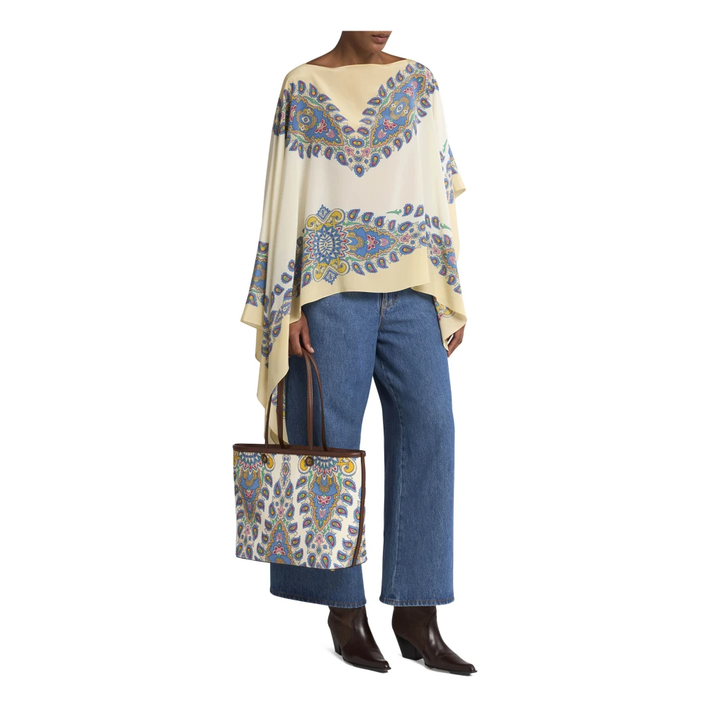 ETRO Witte Zijden Paisley Print Poncho Multicolor Dames