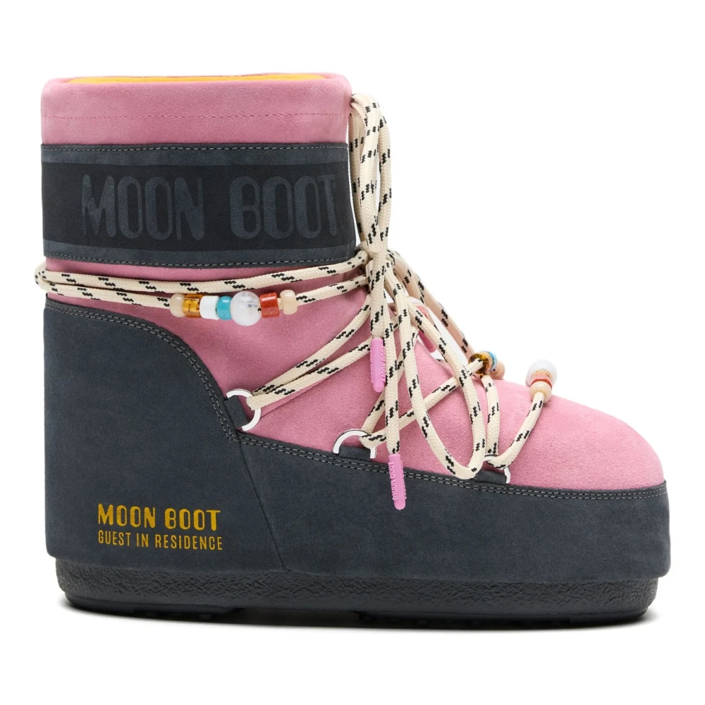 Moon Boot Women's Pink Winter Boots, 6 Uk, Icon Low Suede Beads