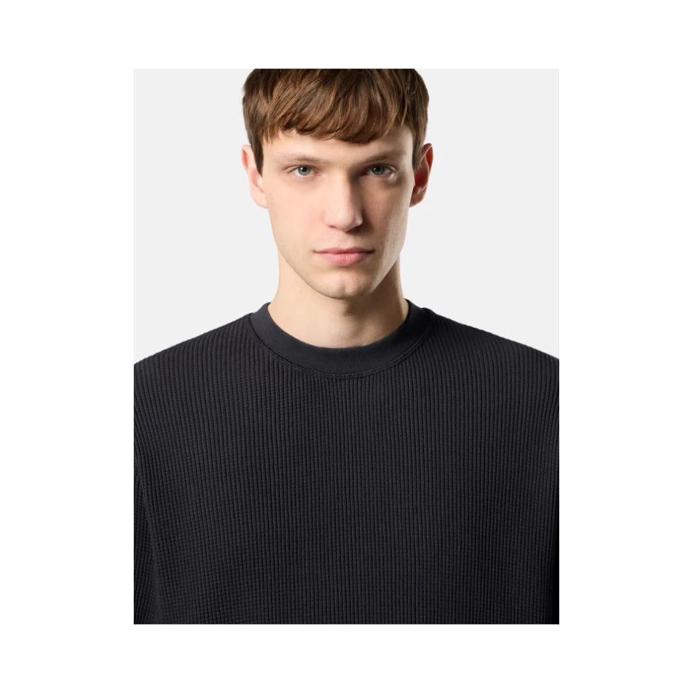 Stone Island Navy Blue Crewneck Waffle Sweatshirt Blue Heren