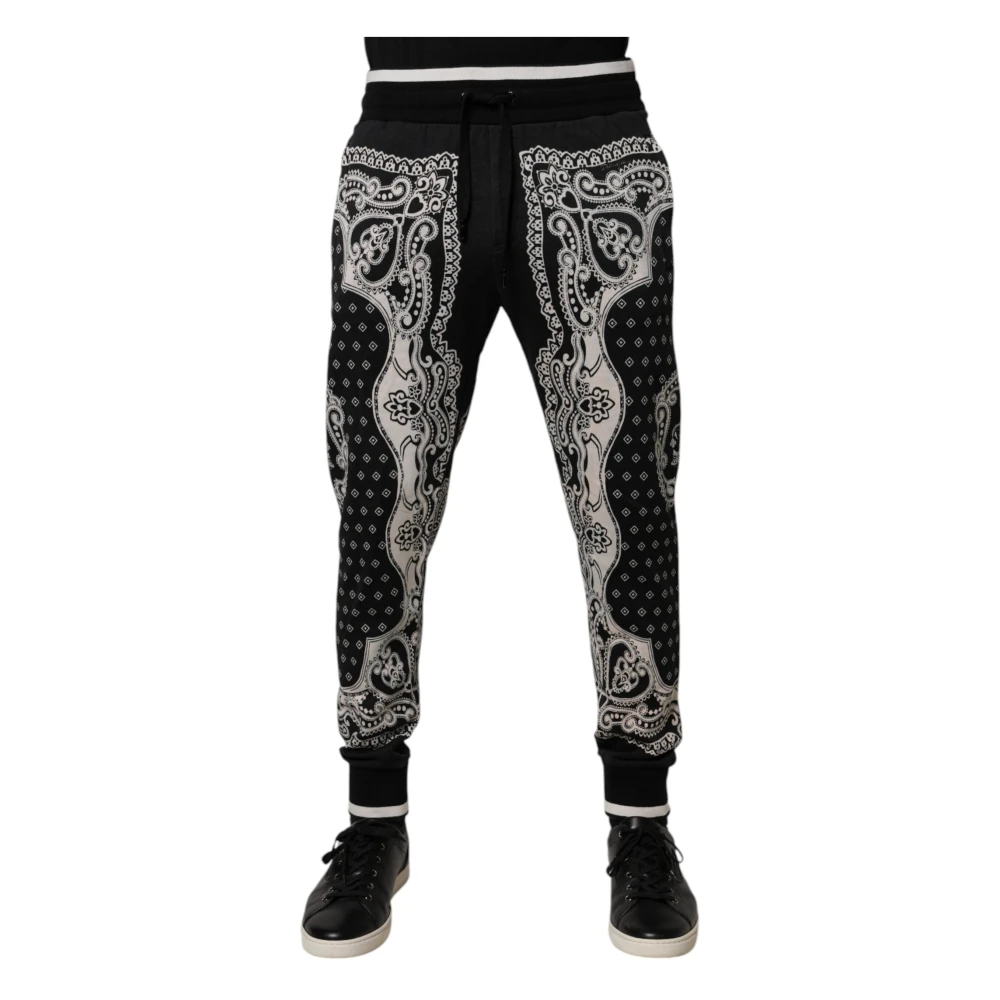 Dolce & Gabbana , Sweatpants, Male, Black, L, Black Bandana Print Cotton Jogger Trousers - Image 3
