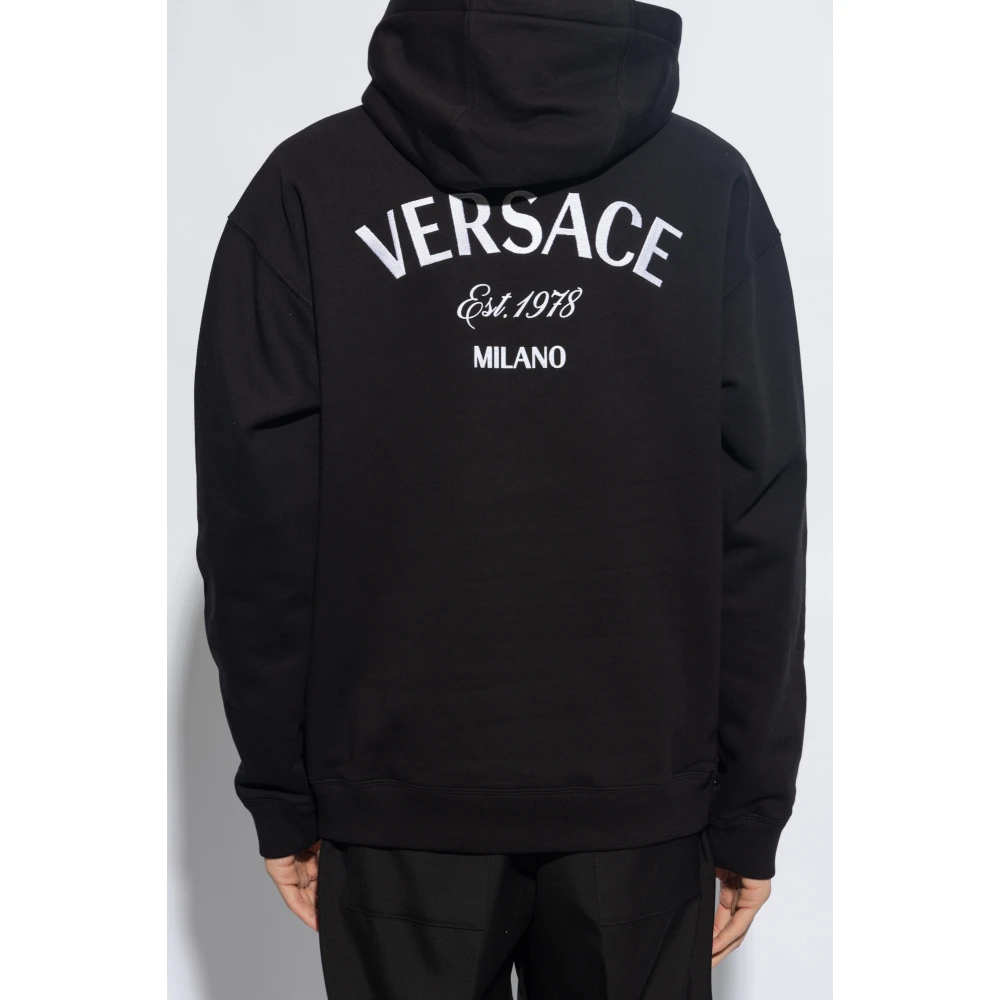 Versace Hoodie met geborduurd logo Black Heren