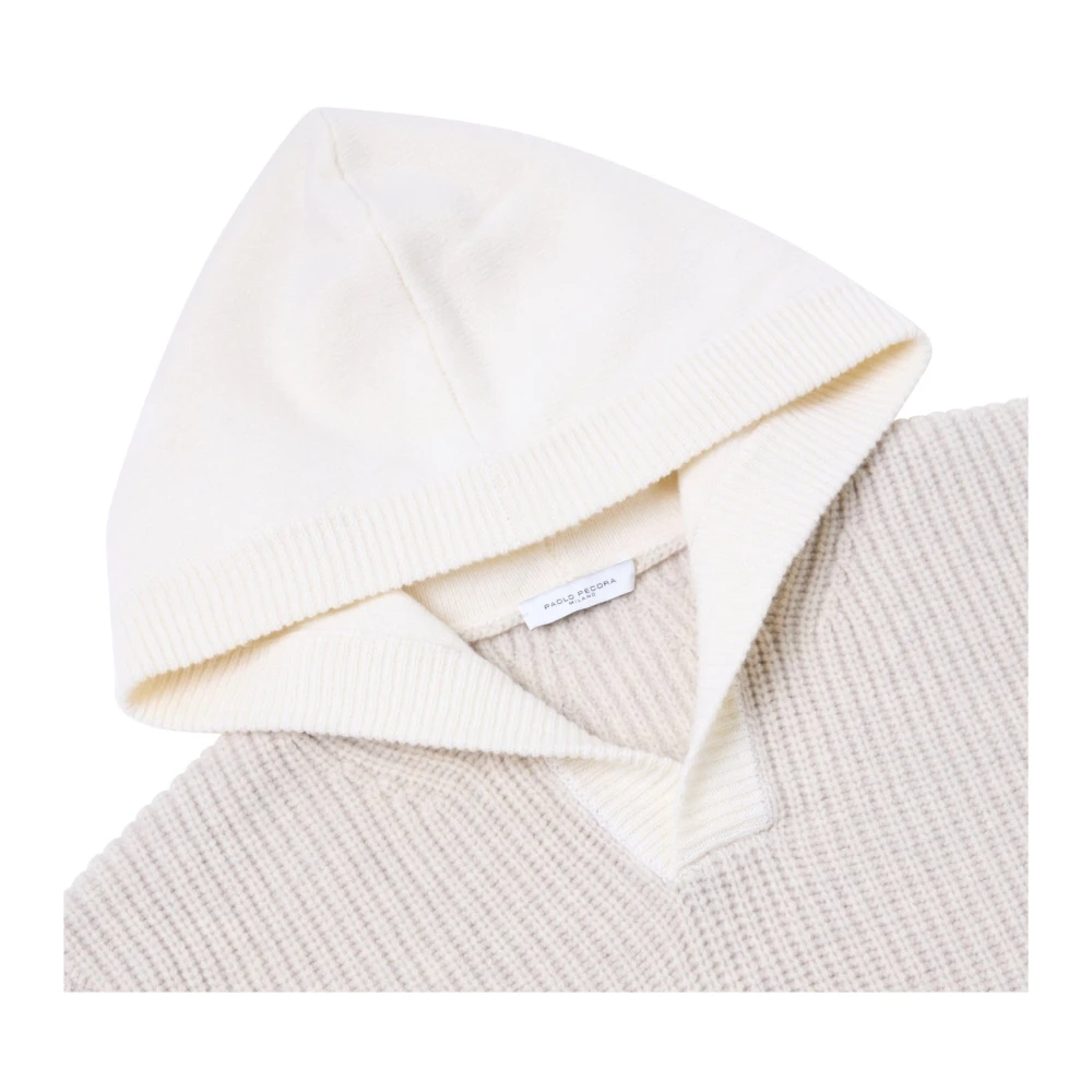 Paolo Pecora Gebreide Trui met Capuchon Wit Beige Gray Heren