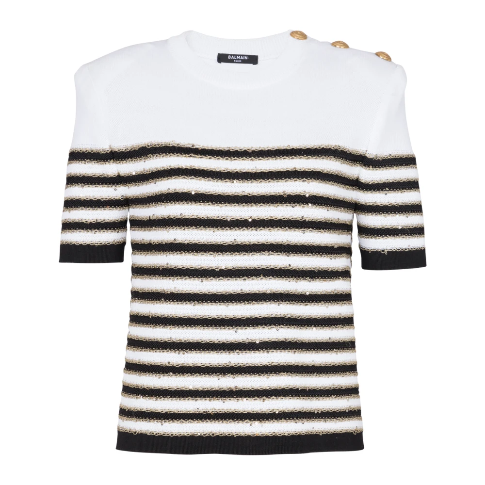 Balmain Gestreepte gebreide top White Dames