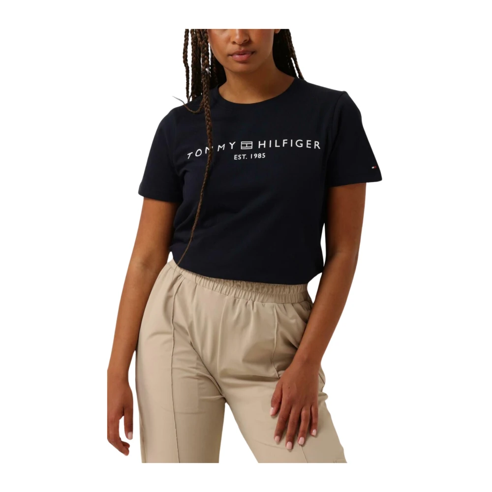Tommy Hilfiger Logo C-nk Tops & T-shirts Blue Dames