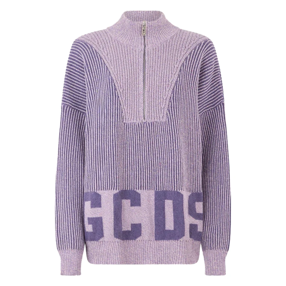 Gcds Geribbelde Half-Zip Trui Lila Purple Dames