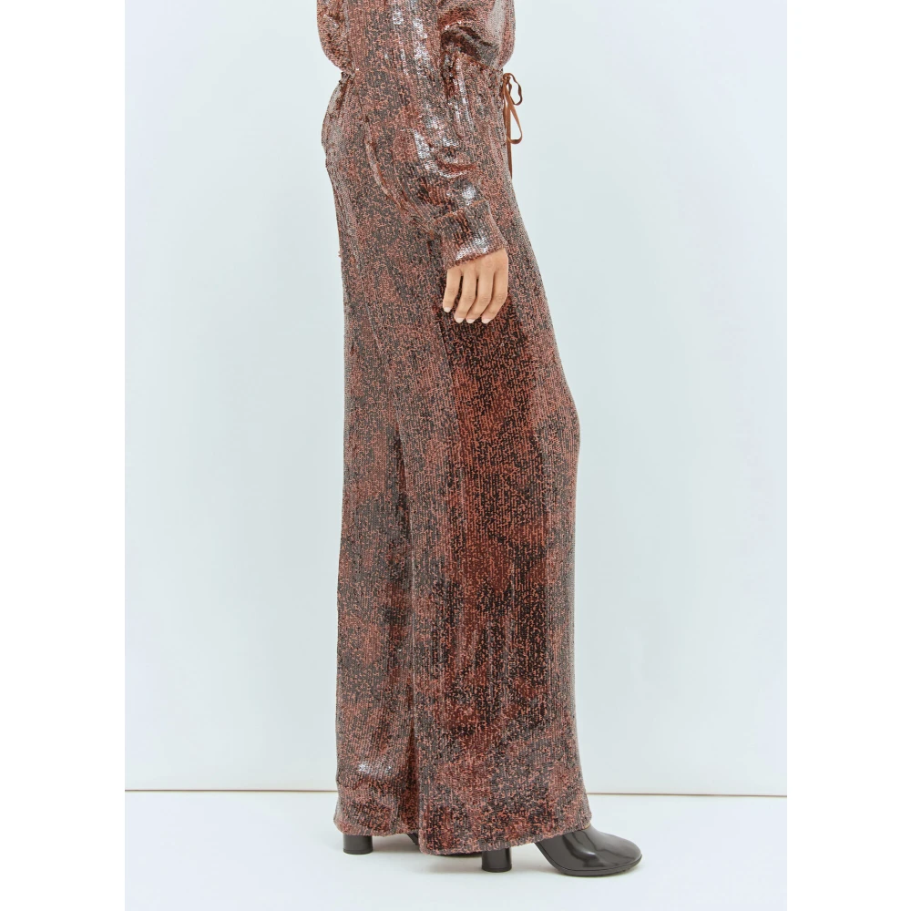 Dries Van Noten Paillet Wijde Pijp Trekkoordbroek Red Dames