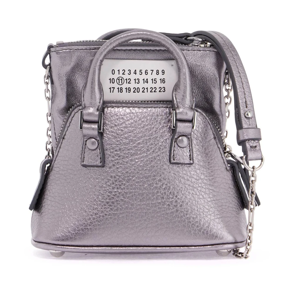 Maison Margiela Metallic Leren Babytas met Ketting Gray Dames