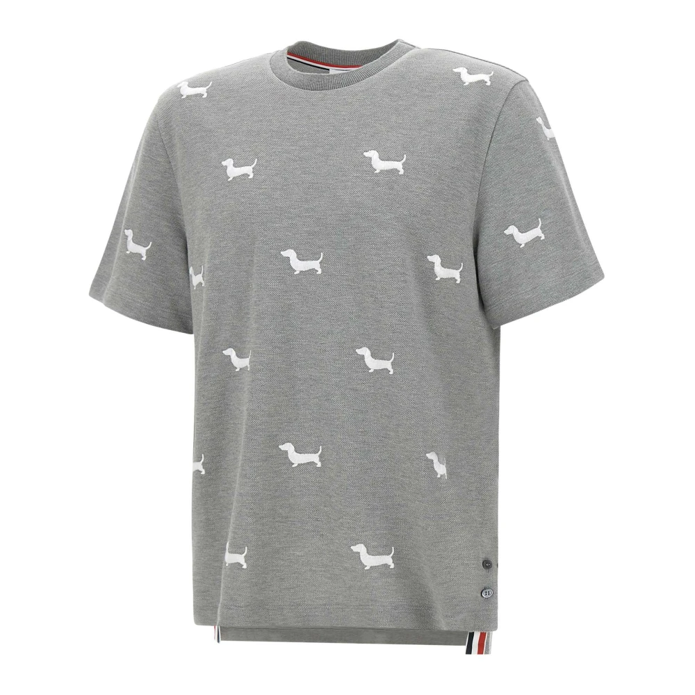 Thom Browne Grijze Hector Logo T-shirt Gray Heren