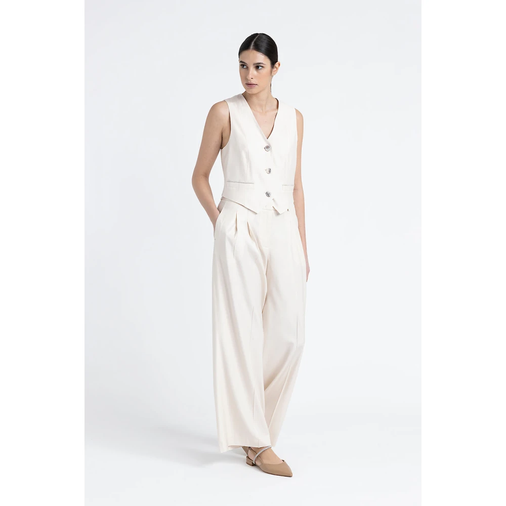 PESERICO Wijde keperbroek Beige Dames