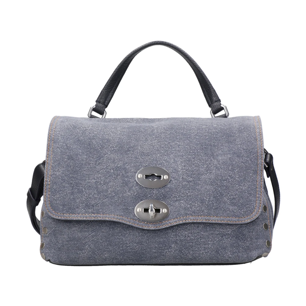 Zanellato Denim Schoudertas met Zijknoppen Blue Dames