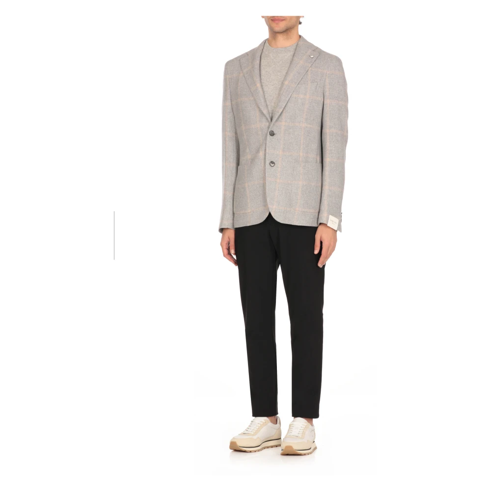 Lubiam Grijze wollen jas met pieklapel Gray Heren
