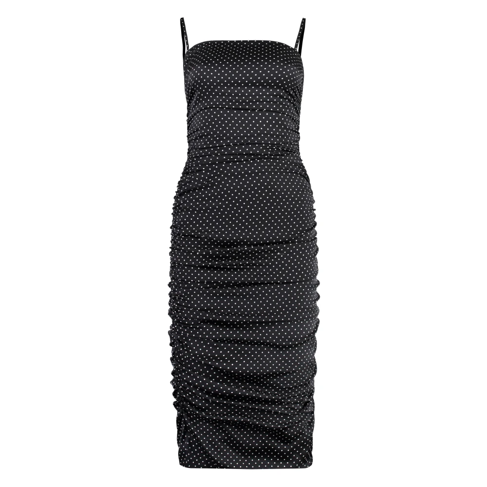 Dolce & Gabbana Gedrapeerde Polka-Dot Sheath Jurk Black Dames