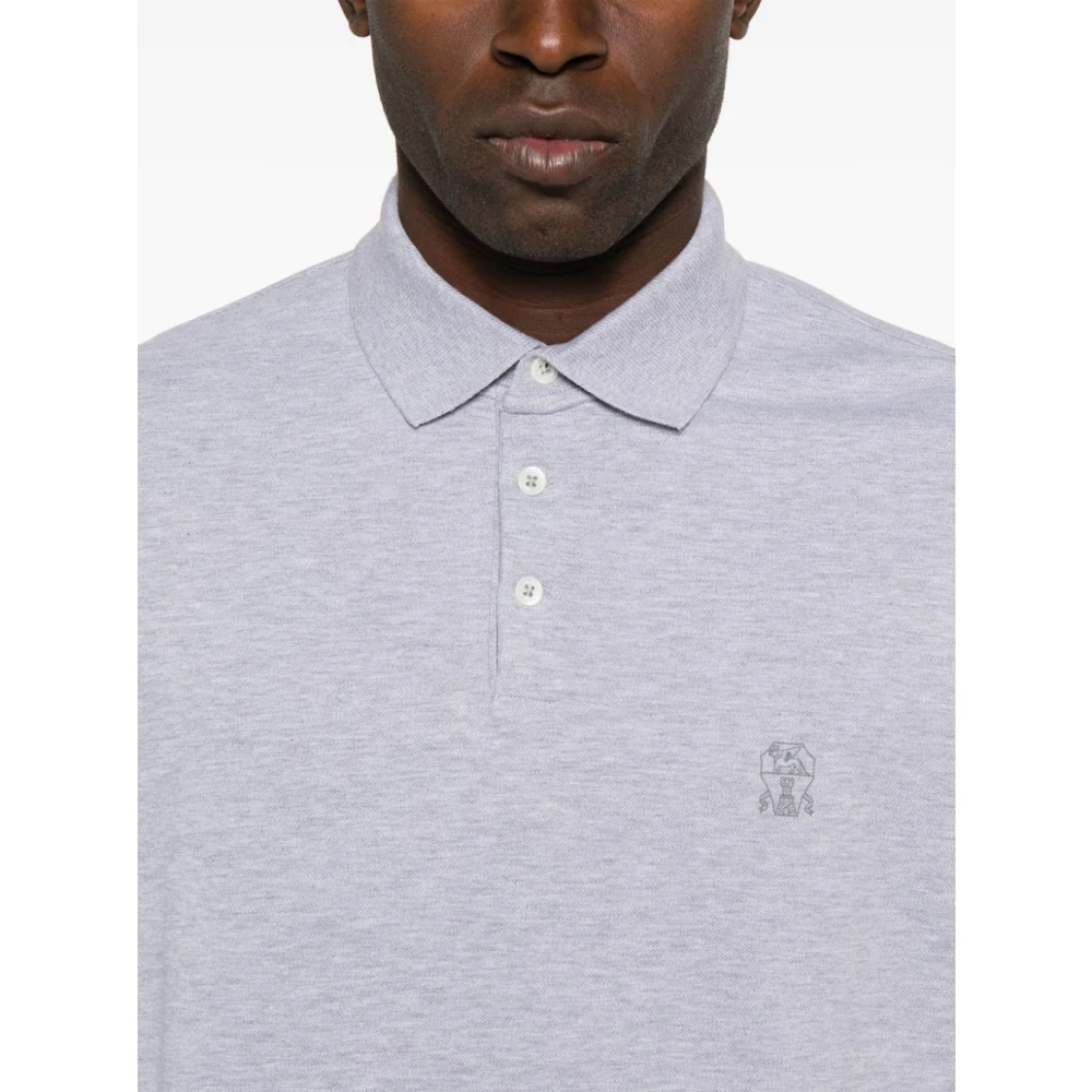 BRUNELLO CUCINELLI Grijze Katoenen Polo met Heraldiek Logo Gray Heren
