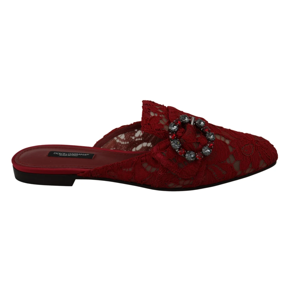 Dolce & Gabbana Women's Red Lace Crystal Slide On Flats Shoes - Mules - 2 Uk - Shoes