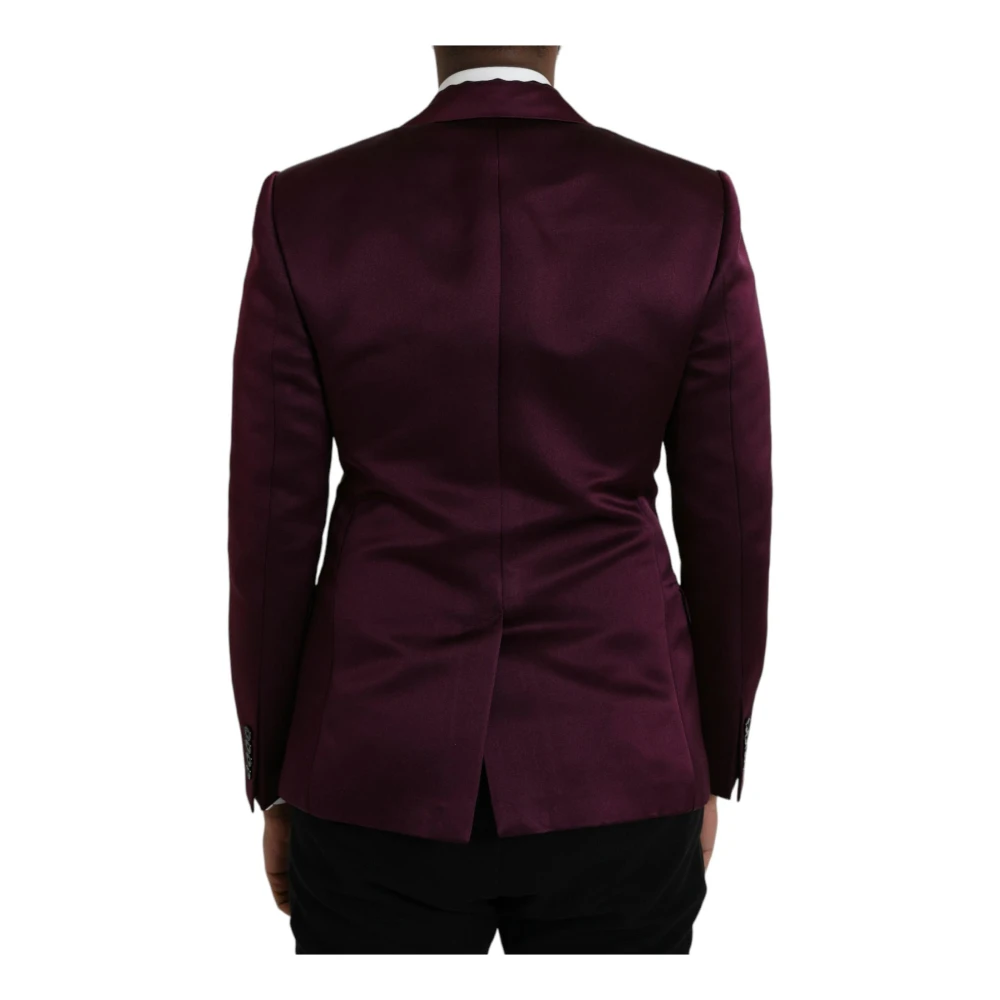 Dolce & Gabbana Maroon Zijden Blazer Jas Slim Fit Brown Heren
