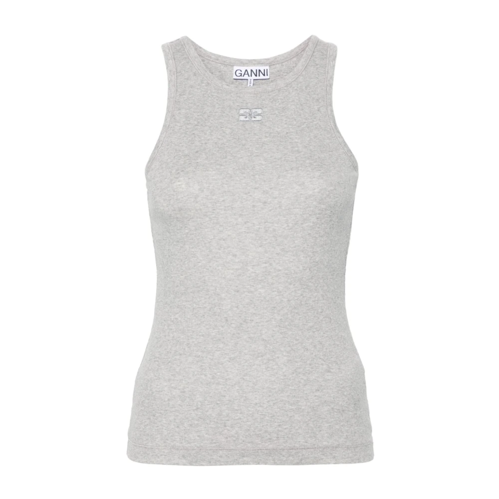 Ganni Grijze Mouwloze T-shirt van Stretchkatoen Gray Dames