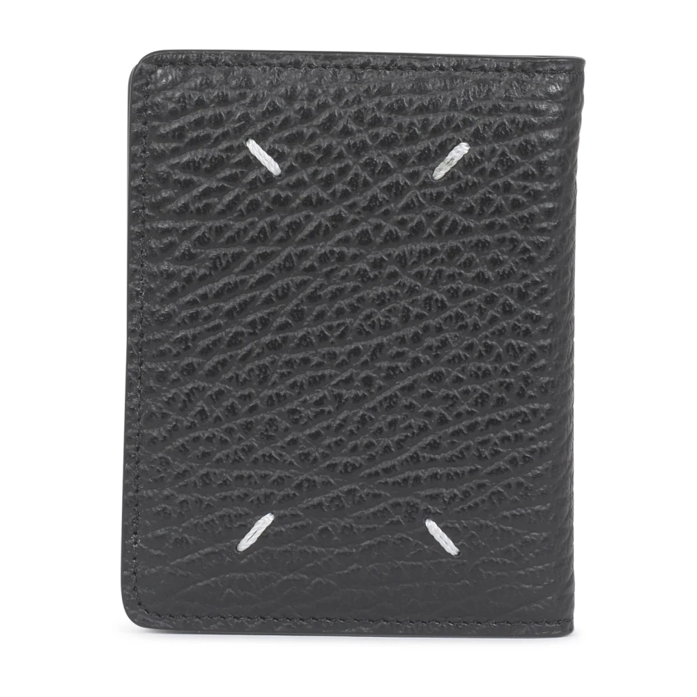 Maison Margiela Zwarte leren kaarthouder met vierstiks motief Black Dames