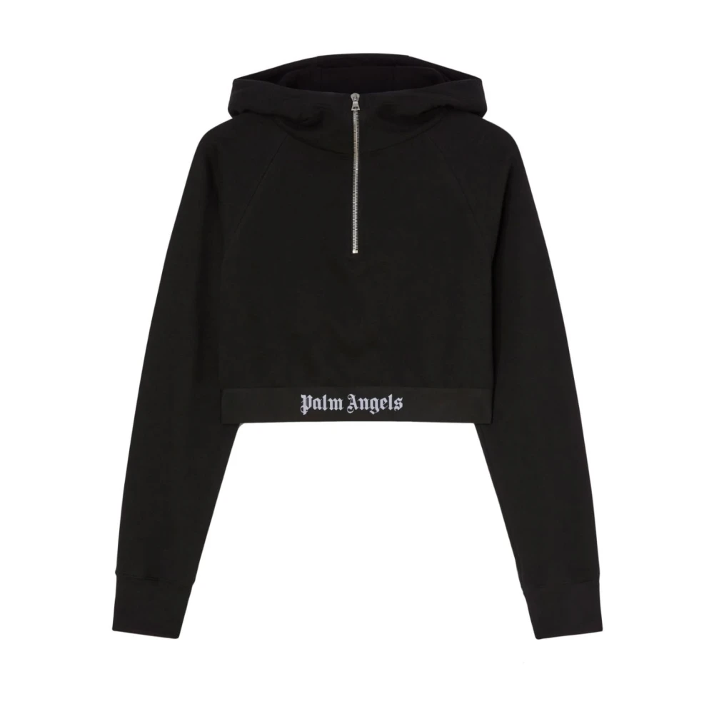 Palm Angels Zwart Logo-Strap Cropped Sweatshirt Black Dames