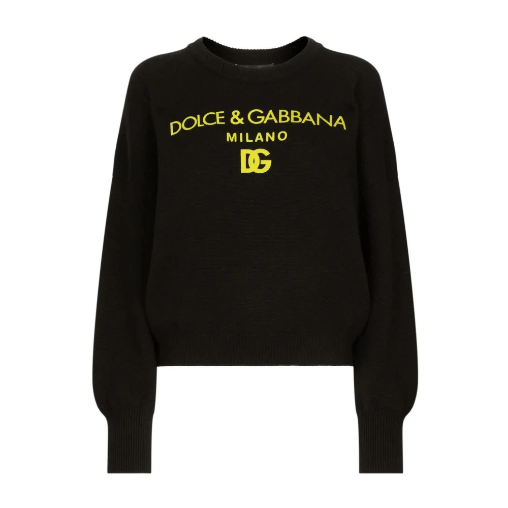 Dolce & Gabbana Zwart Geel Crewneck Sweater Black Dames
