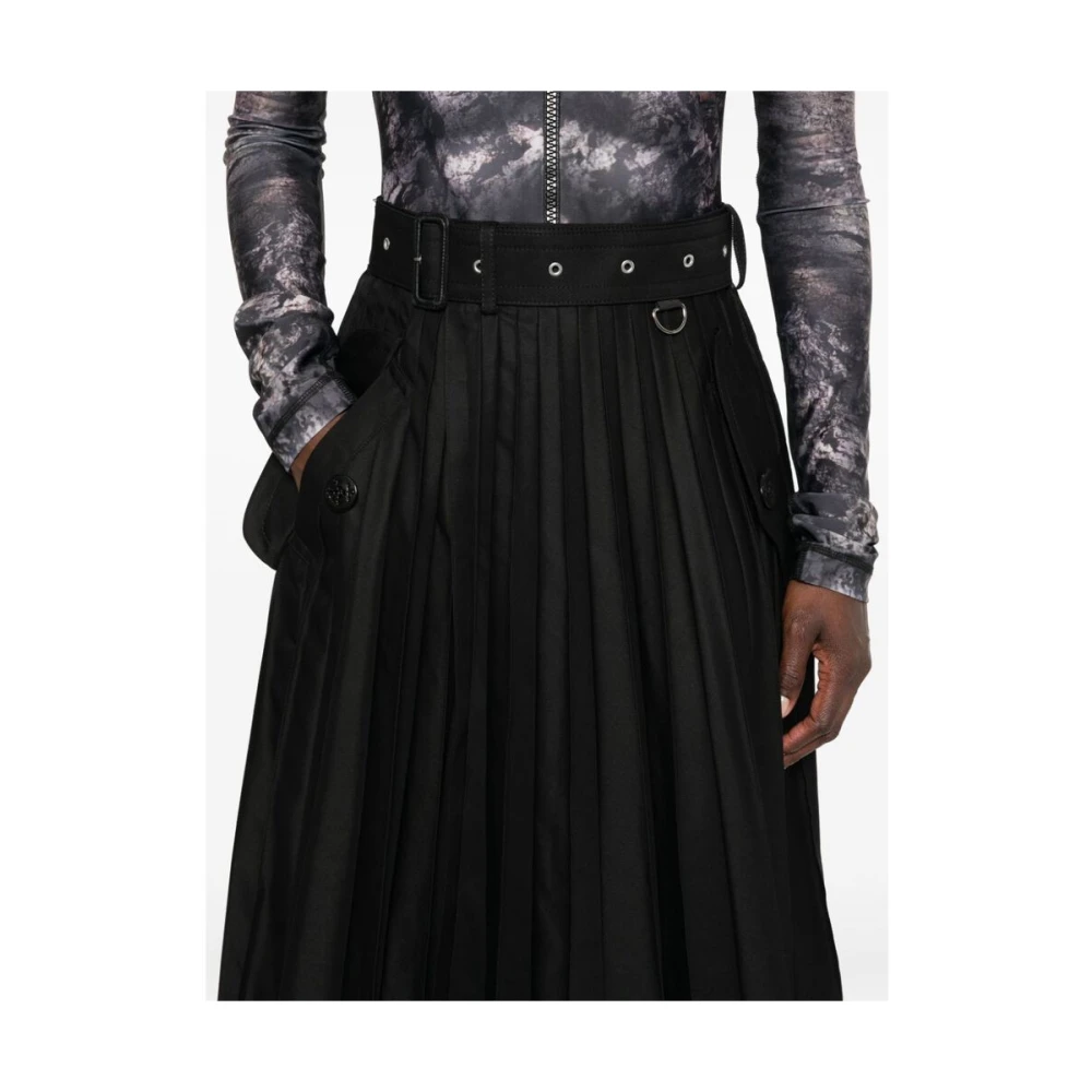 Sacai Zwarte Textuur Plissé Rok Black Dames