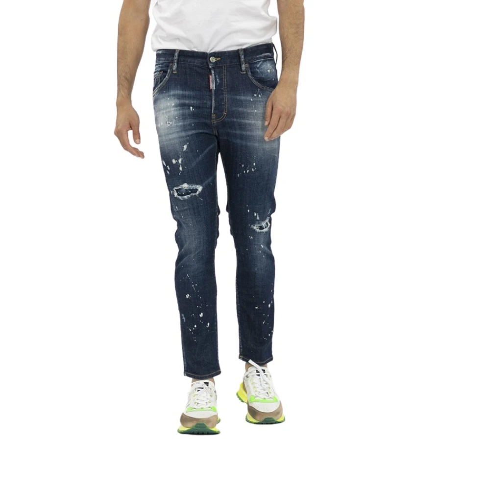 Dsquared2 Distressed Skater Skinny Jeans Blue Heren
