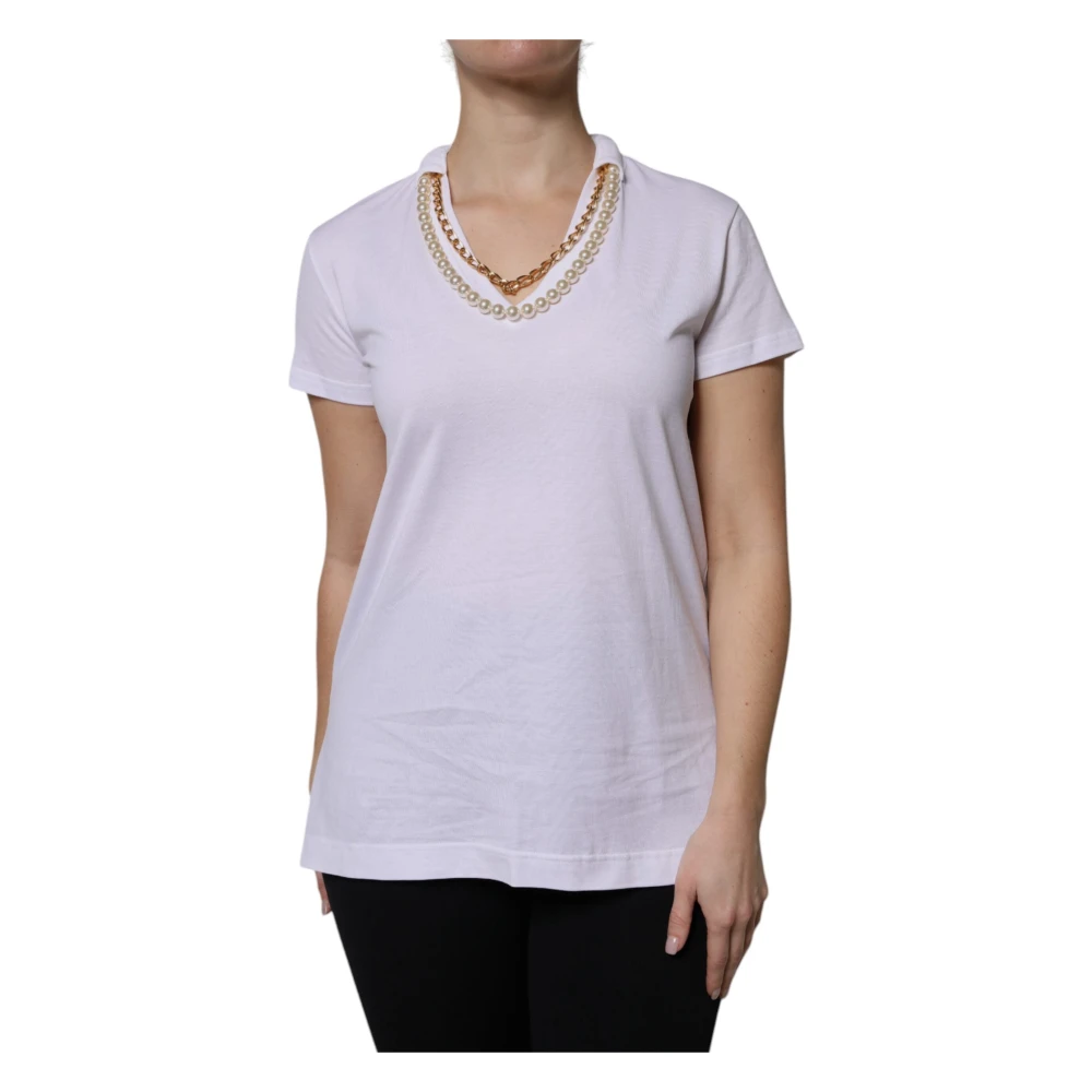 Dolce & Gabbana Women's White T-Shirts, 2XS, Cotton Necklace T-Shirt