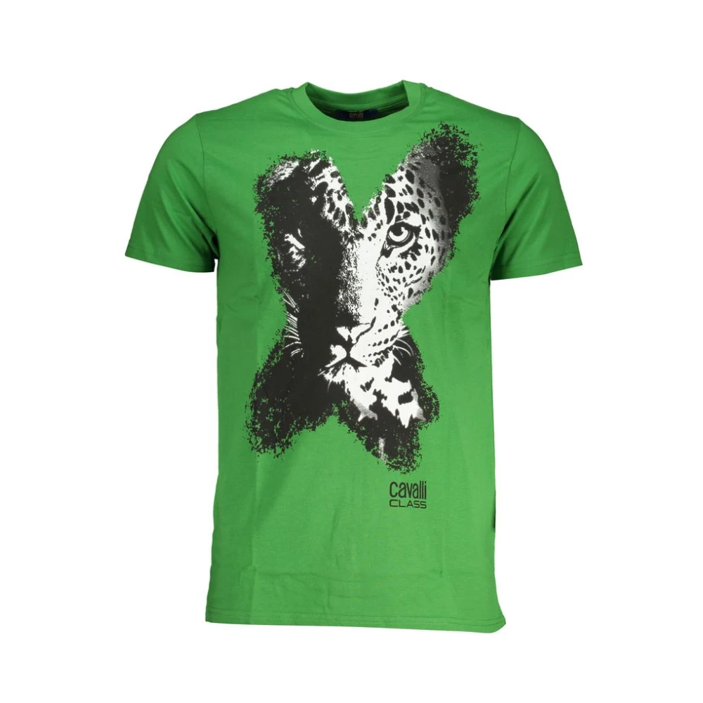 Cavalli Class Groen Katoen Bedrukt Logo T-Shirt Green Heren