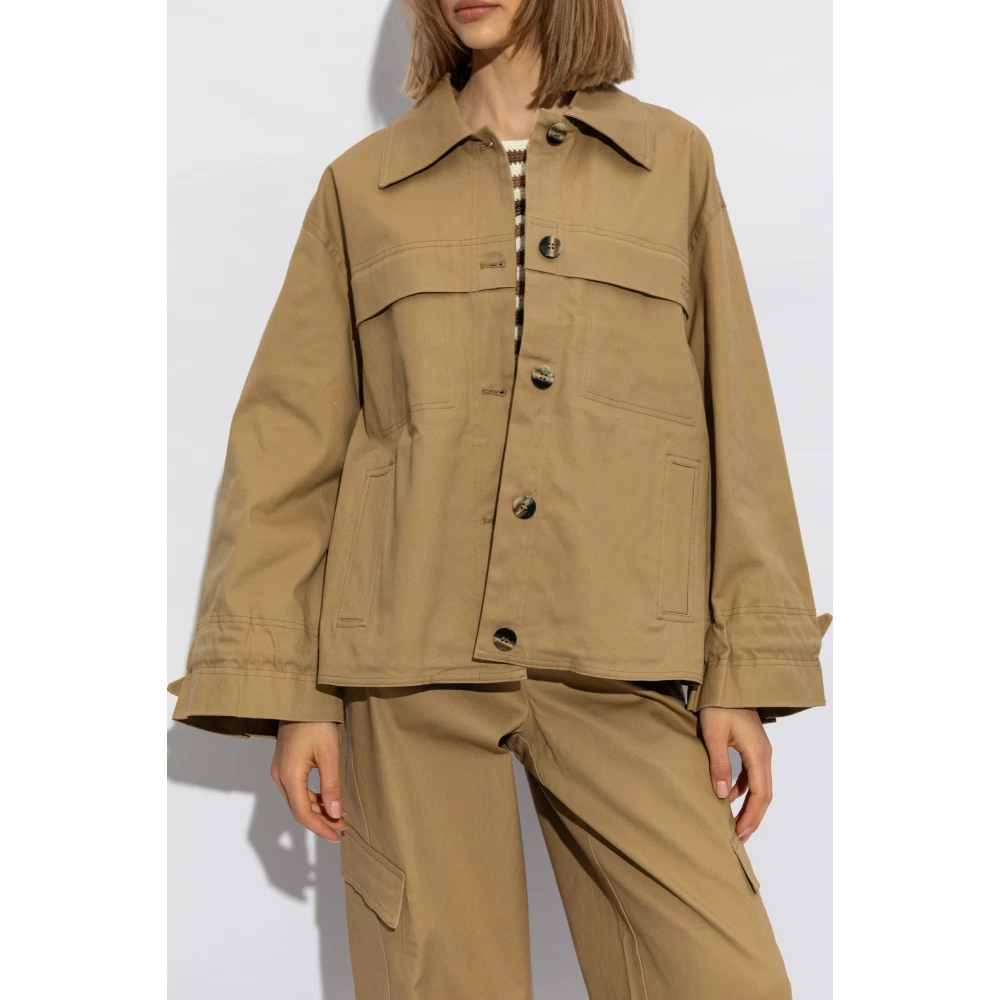 Ganni Katoenen jas met logo Beige Dames