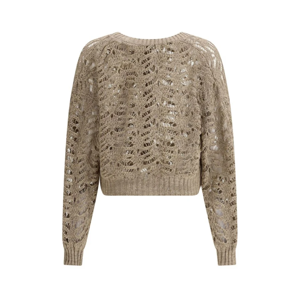 BRUNELLO CUCINELLI Pailletapplicatie V-Hals Linnen Vest Beige Dames
