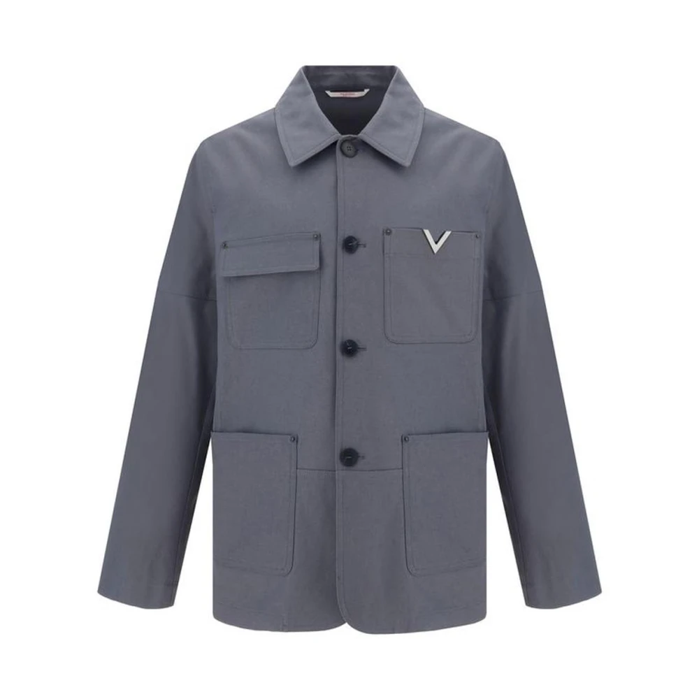 Valentino Katoenen Caban Jas met VLogo Detail Gray Heren