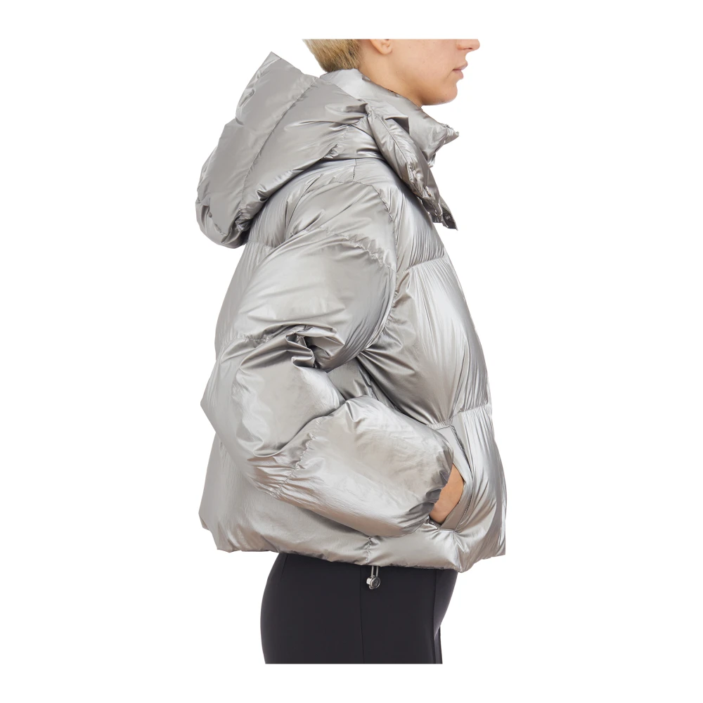Elisabetta Franchi Korte Metallic Gewatteerde Jas Gray Dames