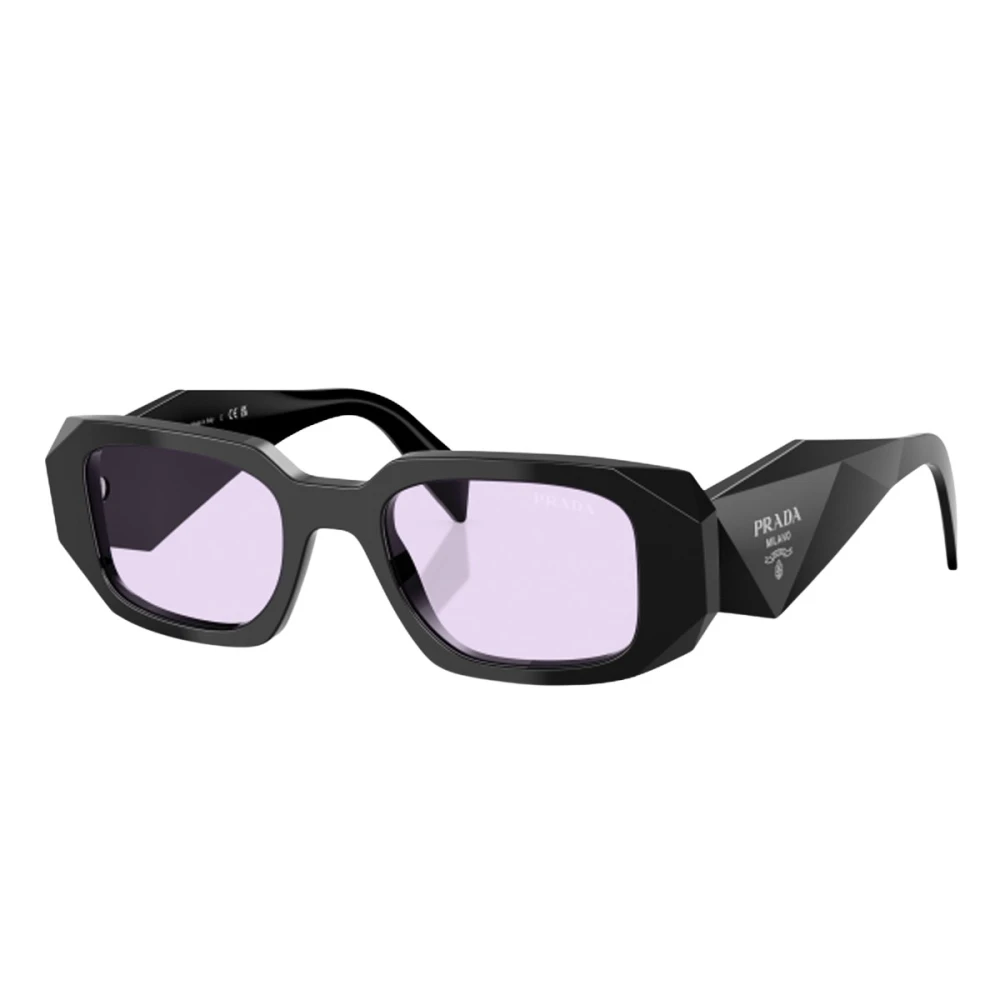 Prada Unisex Black Glasses, 49 Mm, Rectangular Sunglasses With Purple Lenses