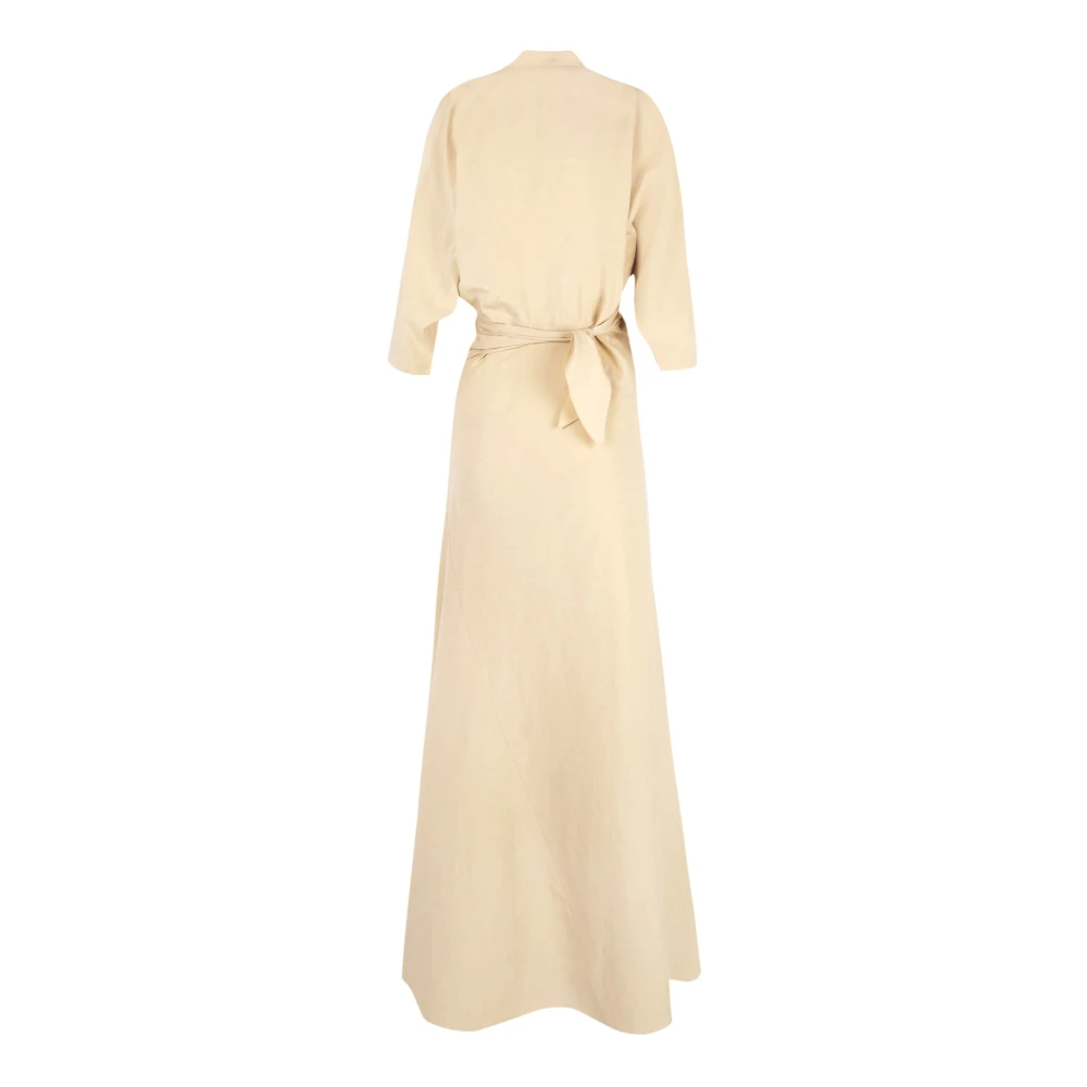 Cortana Amelia Linnen Zijden Lange Jurk Beige Dames