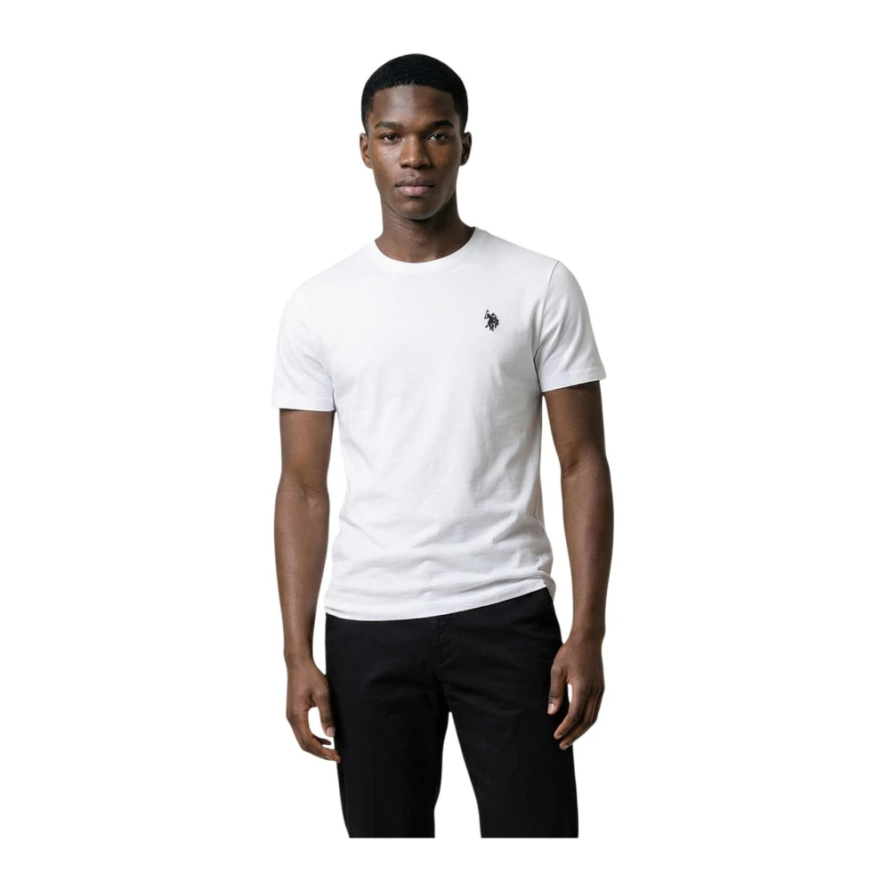 U.s. Polo Assn. Mannelijk Wit Rondhals T-Shirt Van Katoen Met Korte Mouwen