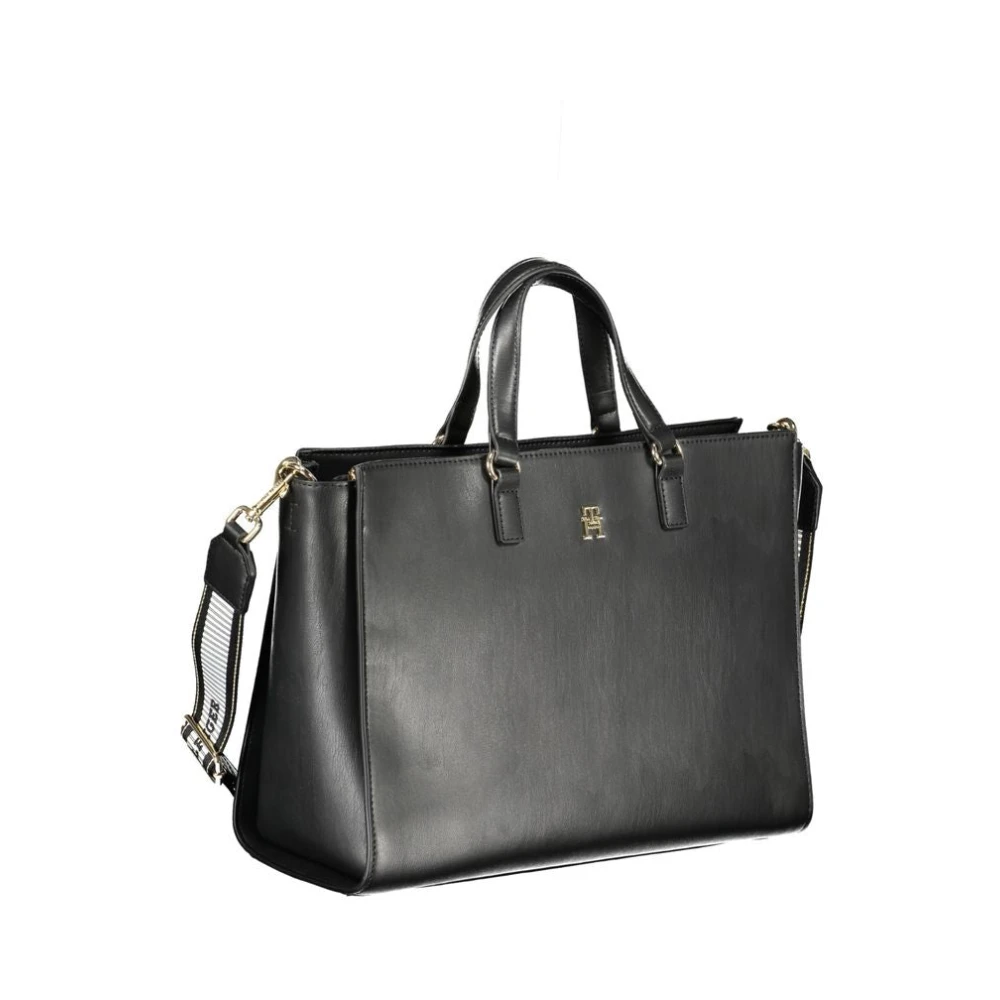 Tommy Hilfiger Zwarte Polyethyleen Handtas met Verstelbare Schouderband Black Dames