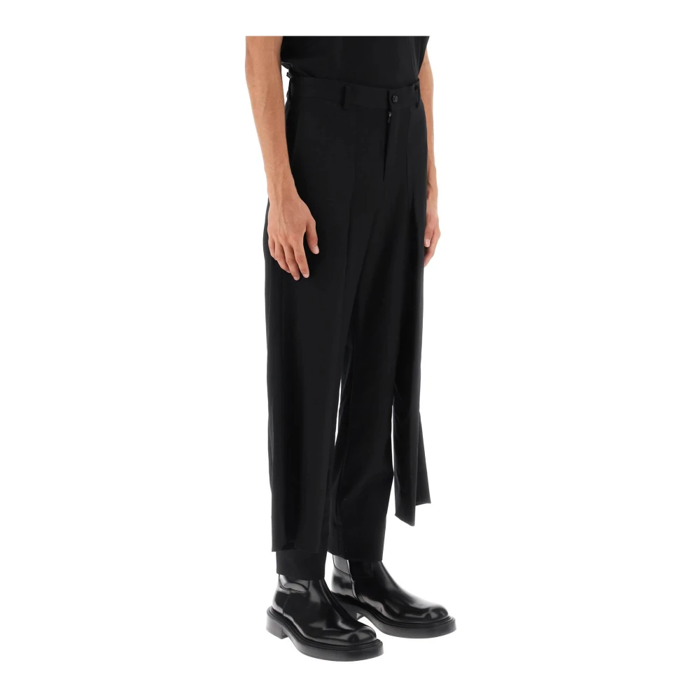 Comme des Garçons Slim Fit Wool Pants with Hip Panels Black Heren