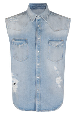 denim-gilet-vintage-short-sleeved-shirt