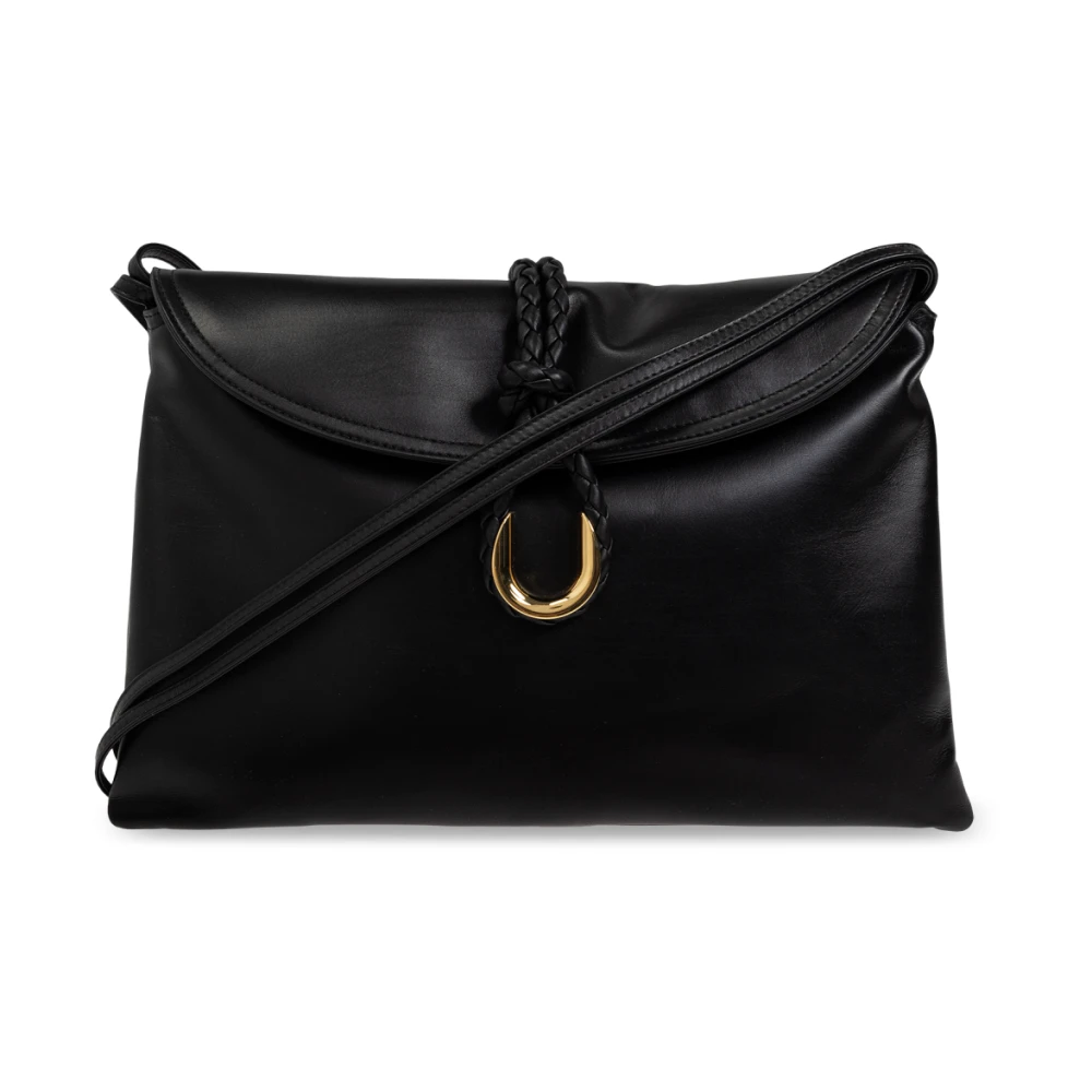 Bottega Veneta Zwart Messing Dubbele Flap Tas Black Dames