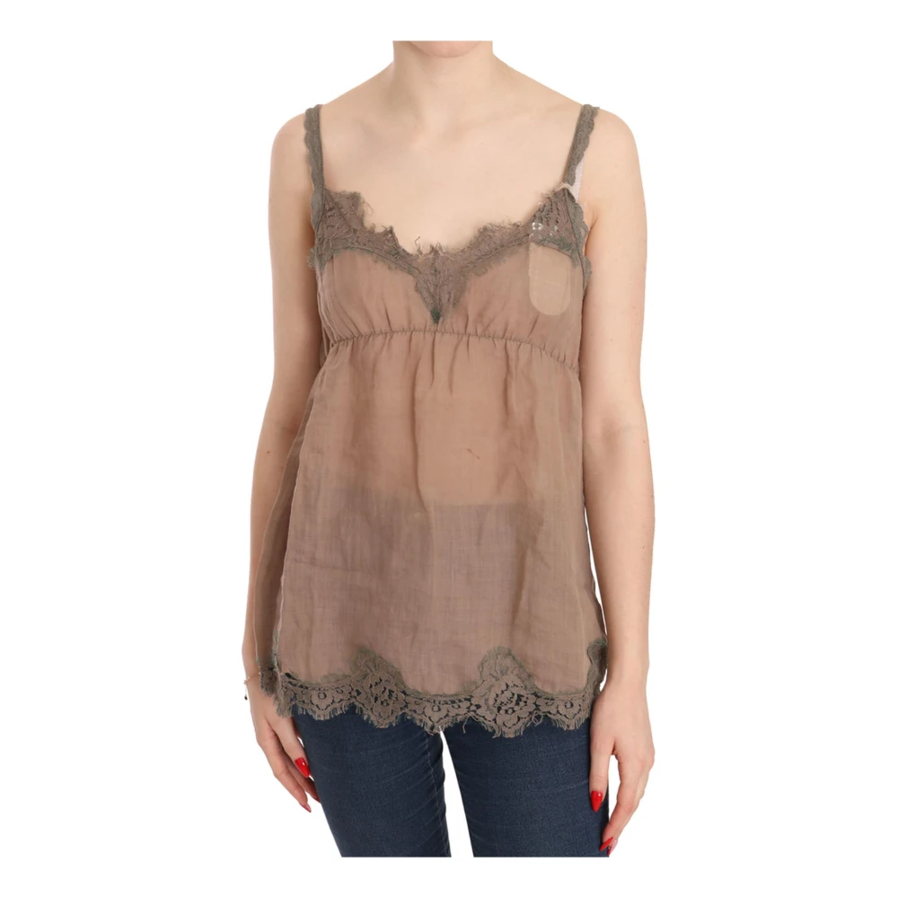 Pink Memories Bruine Kant Diepe Top Blouse Brown Dames