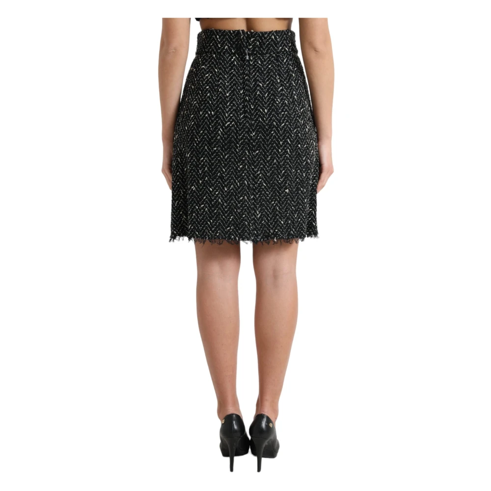 Dolce & Gabbana Elegante Tweed Minirok met hoge taille Black Dames