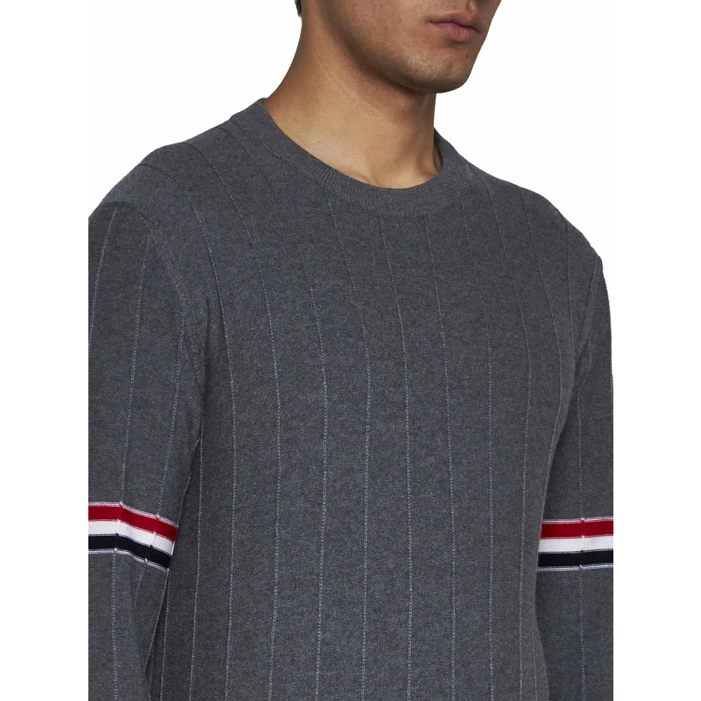 Thom Browne Gestreepte Crew Neck Sweater Gray Heren