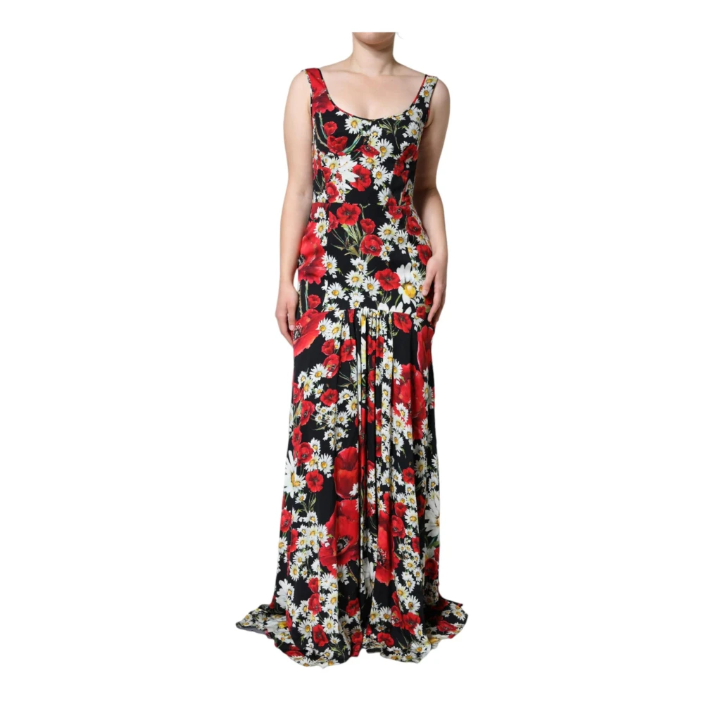 Dolce & Gabbana Women's Black Floral Silk Sleeveless Gown Dress