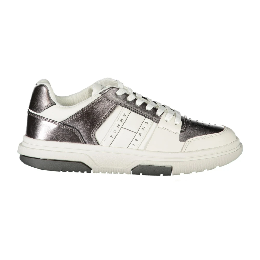 Tommy Hilfiger Women's White Sneakers, 5 Uk, Sporty Trainers With Silver Details