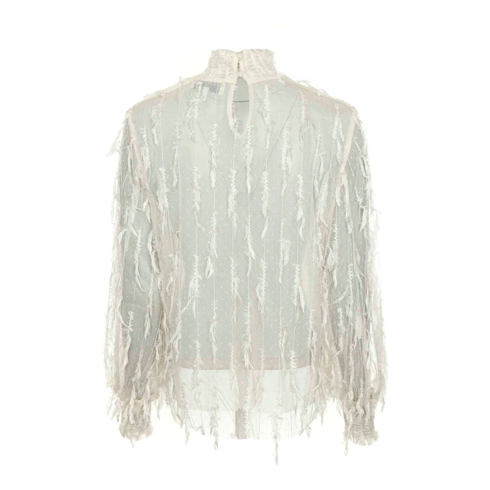 Munthe Doorschijnende blouse met opstaande kraag White Dames