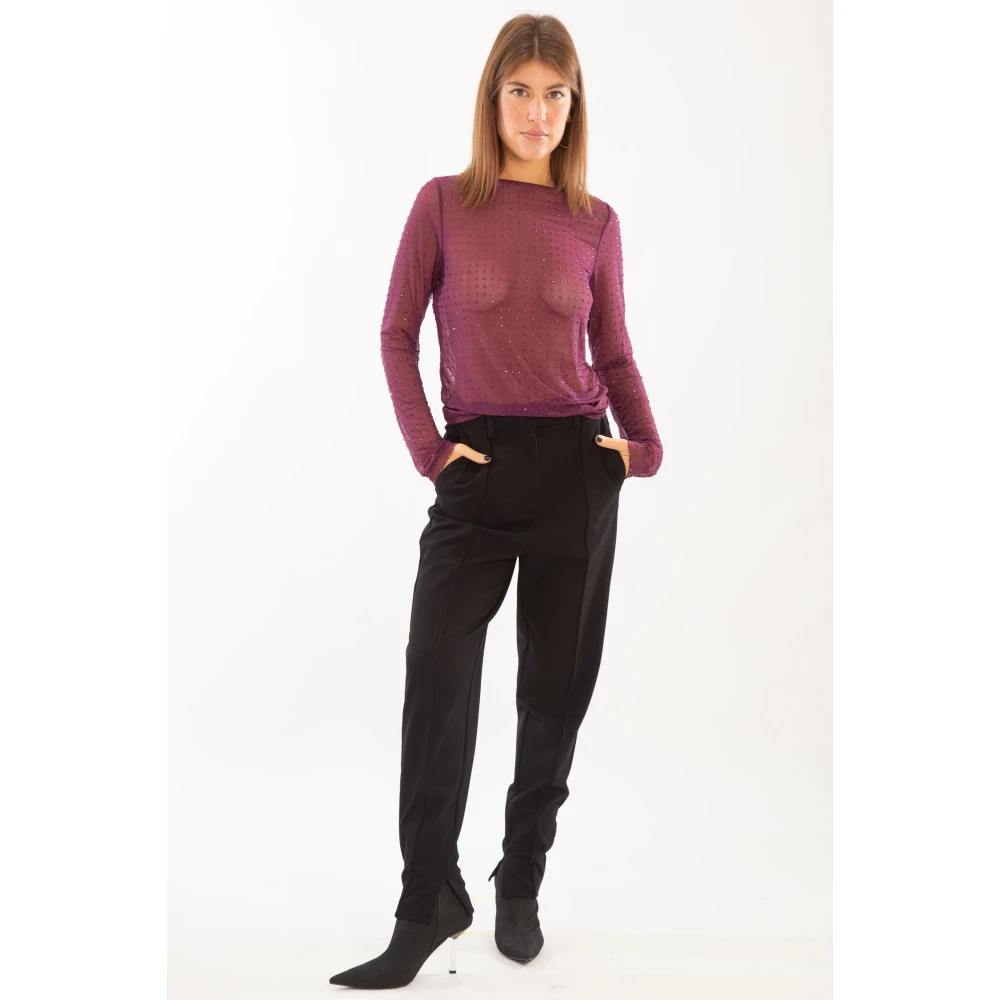 pinko Rhinestoned Tulle Sweater in Viola Purple Dames