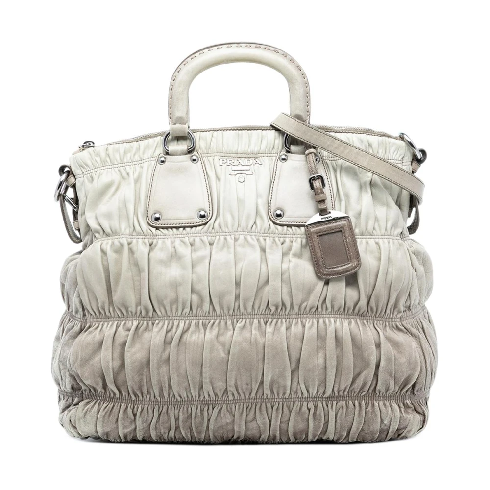 Prada Vintage Women's Gray Vintage Handbags, One Size, Pre-Owned Ruched Leather Satchel