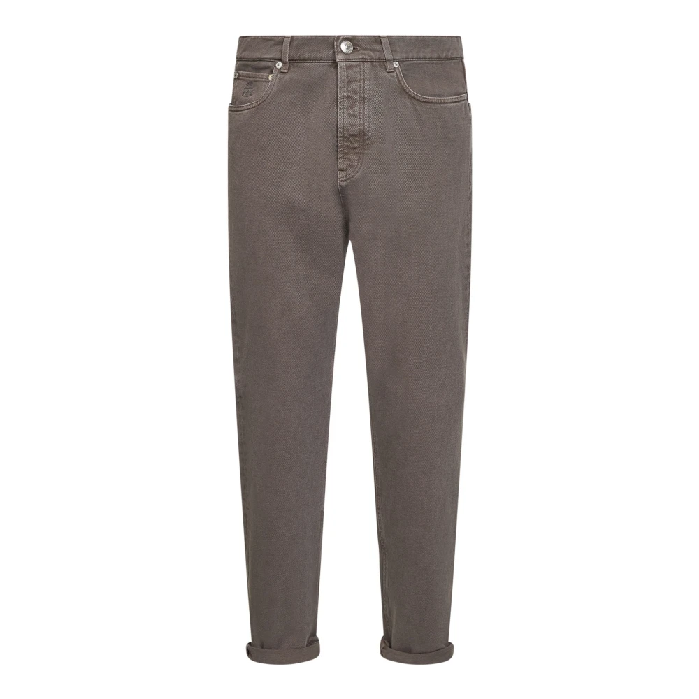 Brunello Cucinelli Men's Brown Cropped Jeans, Xl, Iconic Fit Five-Pocket Jeans
