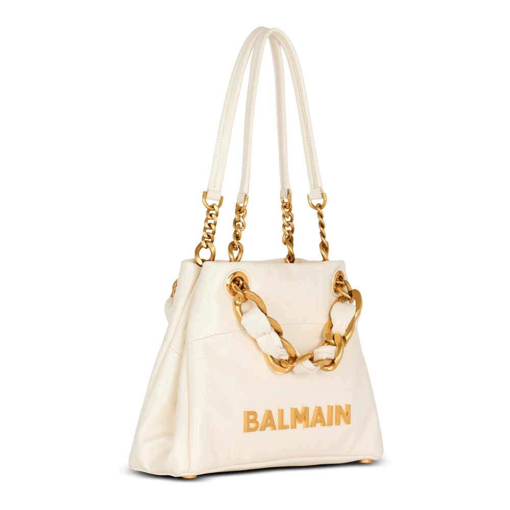 Balmain Kleine 1945 Zachte tas in reliëf gekraakt kalfsleer met een PB Labyrint monogram White Dames
